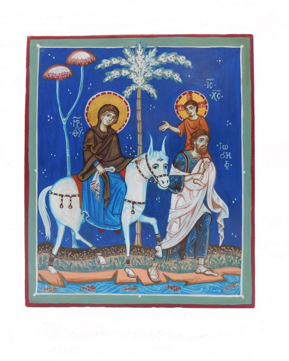 Icona della Fuga in Egitto dipinta a mano