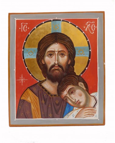 Icona dipinta a mano di Cristo e san Giovanni