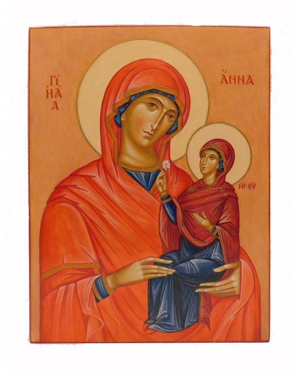 Icona dipinta a mano di Sant'Anna e Maria
